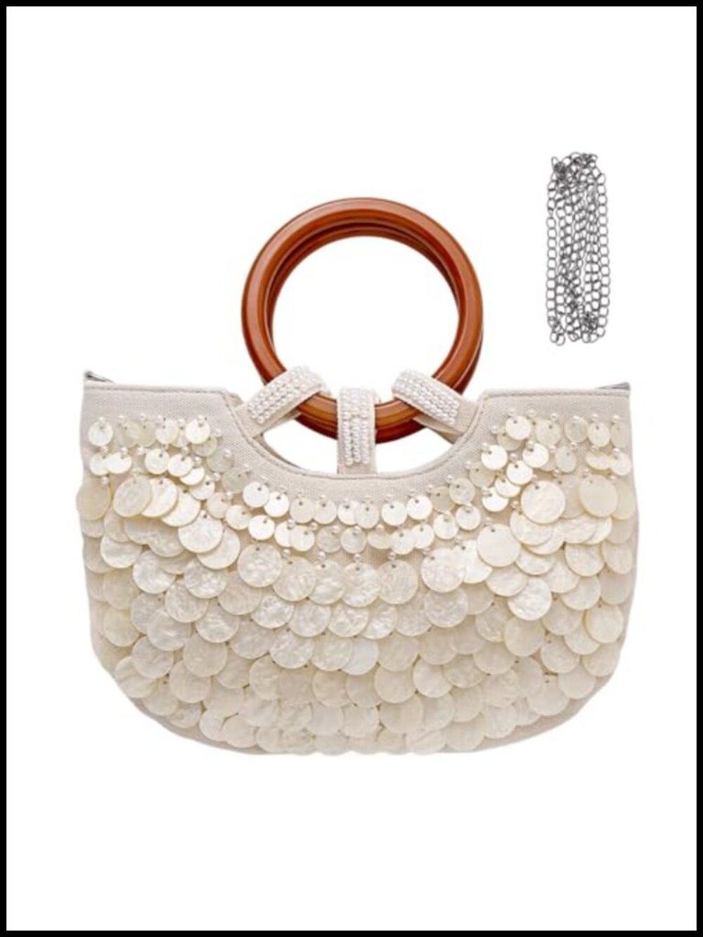 Handmade Seashell Beaded Clutch Bag Top Handle Evening Party Purse
